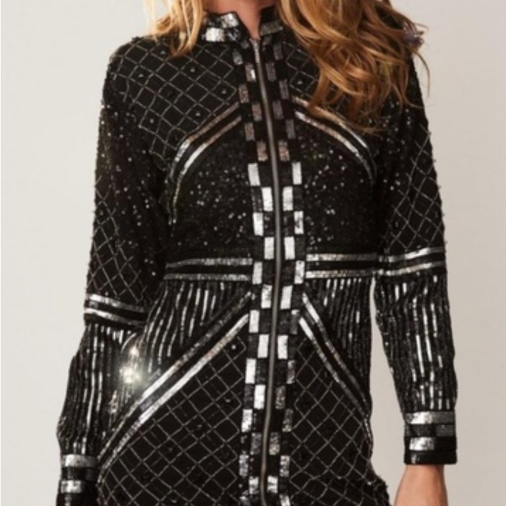 Retrofete Black and Silver Sparkle Mini Dress